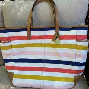 Coach Hadley Leather and Canvas Multi-stripe Tote